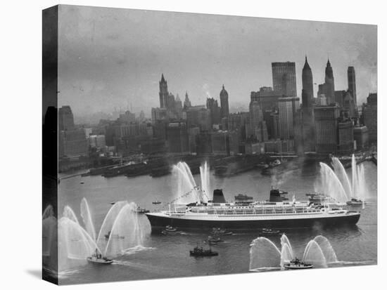 Fireboats Greeting the SS France, as It Enters the New York Harbor on Its Maiden Voyage-Ralph Morse-Premier Image Canvas