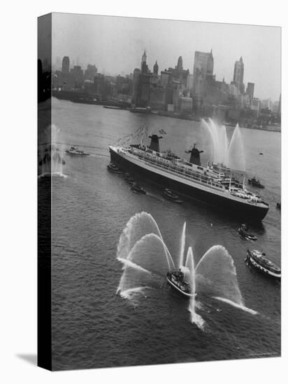 Fireboats Greeting the SS France, as It Enters the New York Harbor on Its Maiden Voyage-Ralph Morse-Premier Image Canvas