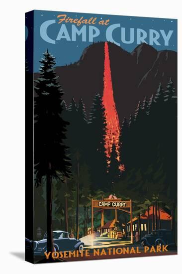 Firefall and Camp Curry - Yosemite National Park, California-Lantern Press-Stretched Canvas