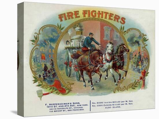 Firefighters Brand Cigar Inner Box Label, Fireman with Horse-Drawn Engine-Lantern Press-Stretched Canvas