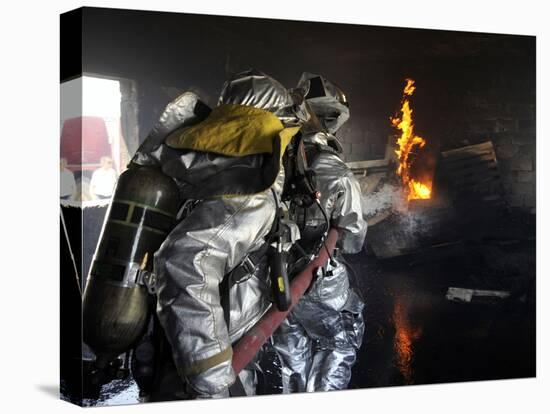 Firefighters Extinguish a Fire in a Training Room During Live Burn Training-Stocktrek Images-Premier Image Canvas
