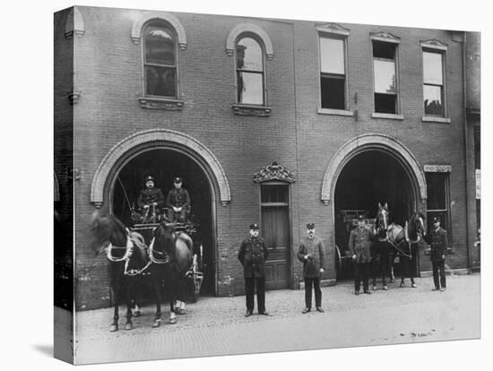 Firefighters Posing in Front of their Firehouse-Allan Grant-Premier Image Canvas