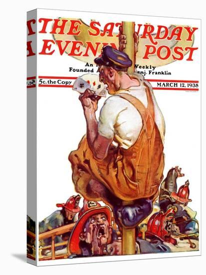 "Fireman with Winning Hand," Saturday Evening Post Cover, March 12, 1938-Samuel Nelson Abbott-Premier Image Canvas