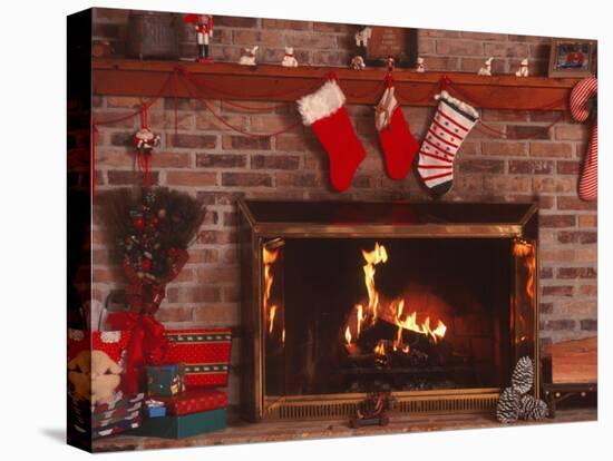 Fireplace with Christmas Stockings-Christine Lowe-Premier Image Canvas