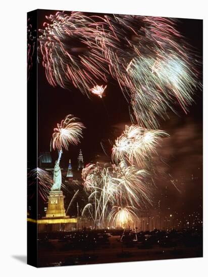 Fireworks Burst Around the Statue of Liberty-null-Premier Image Canvas