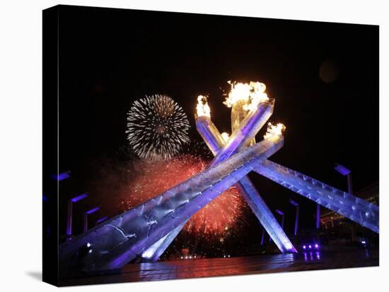 Fireworks Explode Behind the Olympic Flame at Opening Ceremony of Vancouver 2010 Winter Games-null-Premier Image Canvas