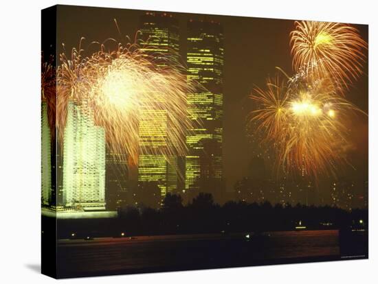 Fireworks for 4th of July Celebrations with Statue of Liberty and World Trade Center Towers-Ted Thai-Premier Image Canvas