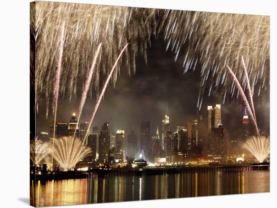 Fireworks on Manhattan, NYC-Michel Setboun-Stretched Canvas