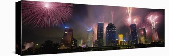 Fireworks Over Buildings in a City, Houston, Texas, USA-null-Premier Image Canvas