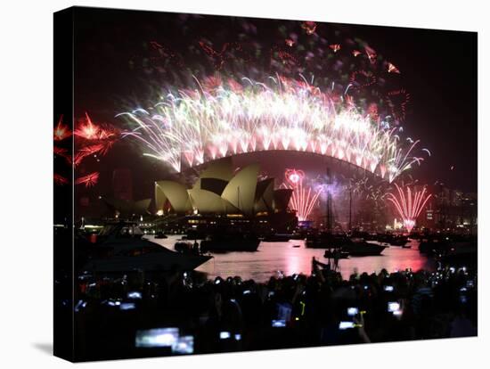 Fireworks That Flash Above Sydney Harbour Bridge and Opera House During New Year Celebrations-null-Premier Image Canvas