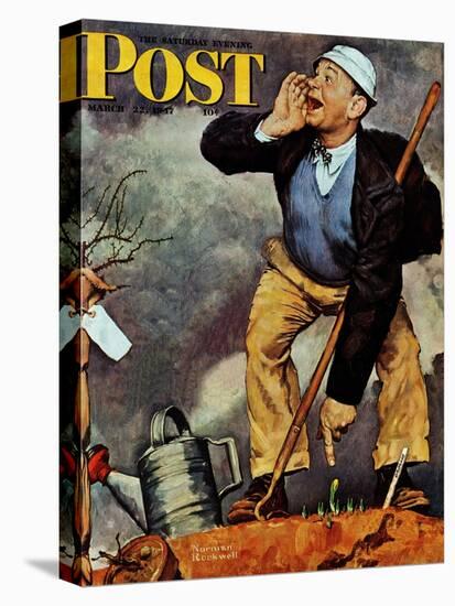 "First Flower" or "First Crocus" Saturday Evening Post Cover, March 22,1947-Norman Rockwell-Premier Image Canvas