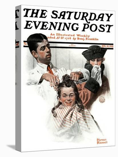 "First Haircut" Saturday Evening Post Cover, August 10,1918-Norman Rockwell-Premier Image Canvas