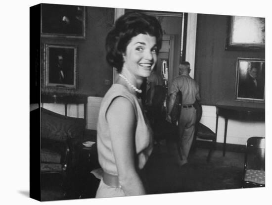 First Lady Jackie Kennedy Supervising Workman in Room at the White House-Ed Clark-Premier Image Canvas