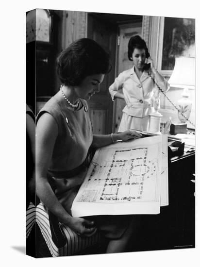 First Lady Jacqueline Kennedy Looking over Blueprints While Continuing to Redecorate White House-Ed Clark-Premier Image Canvas