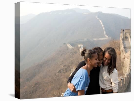First Lady Michelle Obama and Daughters Sasha and Malia on the Great Wall of China-null-Stretched Canvas