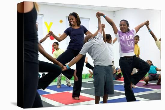 First Lady Michelle Obama Joins an after School 'Let's Move!' Yoga Class after School Activities-null-Stretched Canvas