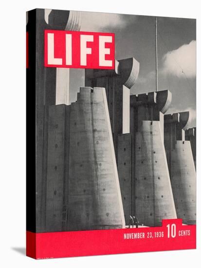 First LIFE Cover with Fort Peck Dam, November 23, 1936-Margaret Bourke-White-Premier Image Canvas