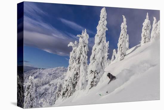 First Tracks on Evans Heaven on Sunny Powder Morning at Whitefish Mountain Resort, Montana-Chuck Haney-Premier Image Canvas