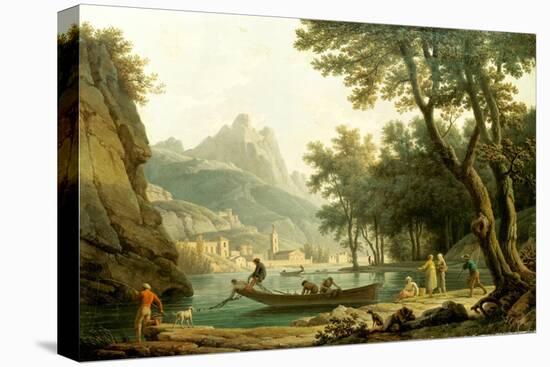Fischermen by a lake, a cloister in the background-Claude Joseph Vernet-Premier Image Canvas