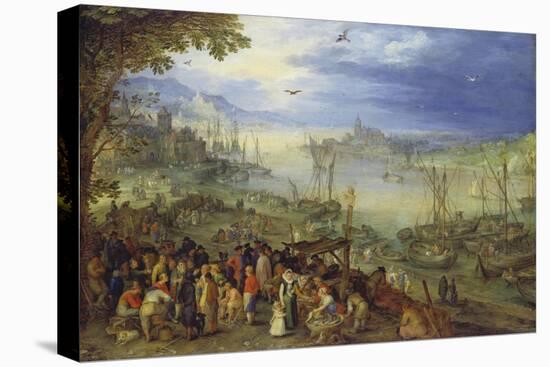 Fischmarkt Am Ufer Eines Flusses, 1605-Jan Brueghel the Elder-Premier Image Canvas