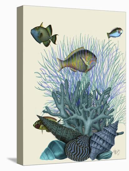 Fish Blue Shells and Corals-Fab Funky-Stretched Canvas