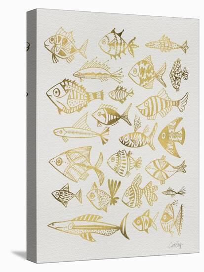 Fish Inklings in Gold Ink-Cat Coquillette-Stretched Canvas
