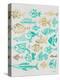 Fish Inklings in Turquoise and Gold Ink-Cat Coquillette-Stretched Canvas