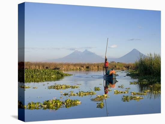 Fisherman, Agua and Pacaya Volcanoes in the Background, Monterrico, Pacific Coast, Guatemala-Michele Falzone-Premier Image Canvas