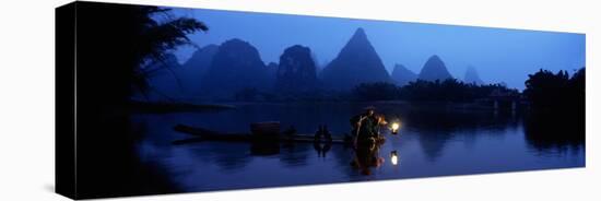 Fisherman Fishing at Night, Li River , China-null-Stretched Canvas