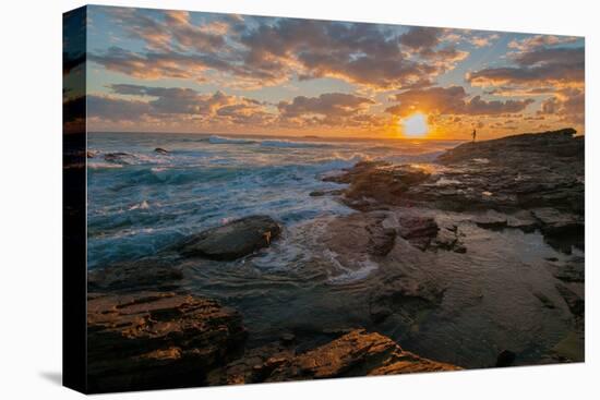 Fisherman fishing off rocks at sunrise, Queensland, Australia-Mark A Johnson-Premier Image Canvas