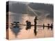 Fisherman Fishing with Cormorants on Bamboo Raft on Li River at Dusk, Yangshuo, Guangxi, China-Keren Su-Premier Image Canvas