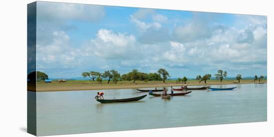 Fisherman in boats, Kaladan River, Rakhine State, Myanmar-null-Premier Image Canvas