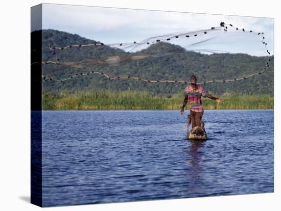 Fisherman in Dugout Canoe Casts Net in Shire River, Lake Malawi's Only Outlet, Southern End of Lake-Nigel Pavitt-Premier Image Canvas