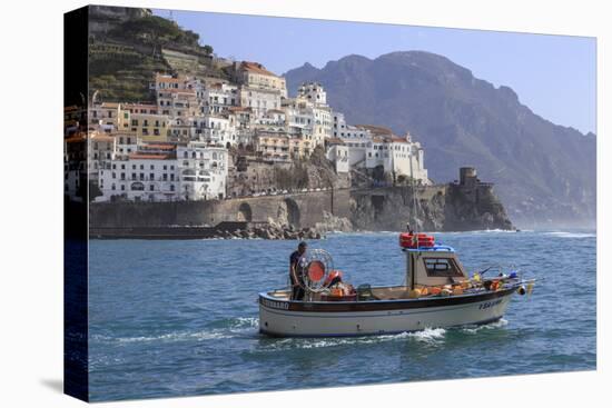 Fisherman in Fishing Boat Heads Out to Sea from Amalfi Harbour-Eleanor Scriven-Premier Image Canvas