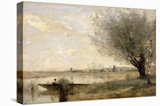 Fisherman Moored at a Bank (Oil on Canvas)-Jean Baptiste Camille Corot-Premier Image Canvas