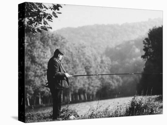 Fisherman on Banks of European Waterway-Pierre Boulat-Premier Image Canvas