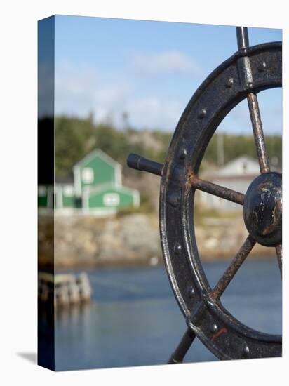 Fisherman's Point, Boat Wheel in Front of Harbor, Twillingate, Newfoundland and Labrador, Canada-Cindy Miller Hopkins-Premier Image Canvas