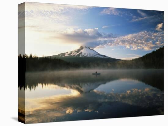 Fisherman, Trillium Lake, Mt Hood National Forest, Mt Hood Wilderness Area, Oregon, USA-Adam Jones-Premier Image Canvas