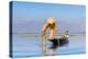 Fisherman with traditional conical net on boat, Lake Inle, Shan State, Myanmar (Burma)-Jan Miracky-Premier Image Canvas