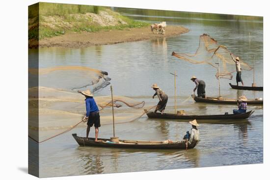 Fishermen fishing on the river, Bago, Bago Region, Myanmar-Keren Su-Premier Image Canvas