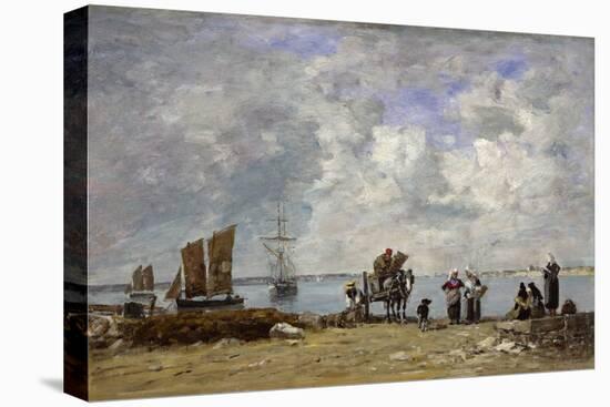 Fishermen's Wives at the Seaside, 1872 (Oil on Wood)-Eugene Louis Boudin-Premier Image Canvas