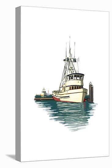 Fishing Boat and Pier - Icon-Lantern Press-Stretched Canvas