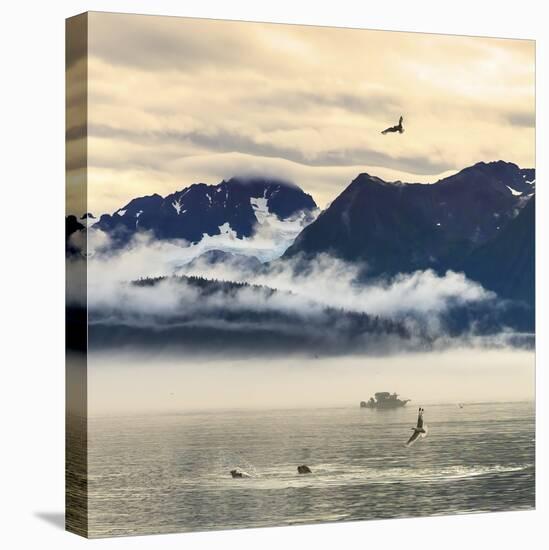 Fishing boat in Kenai Peninsula surrounded by mountains and wildlife-Janet Muir-Premier Image Canvas