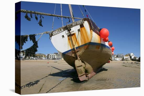 Fishing Boat in the Harbour at Low Tide, St Ives, Cornwall-Peter Thompson-Premier Image Canvas