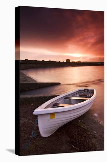 Fishing boat tethered on the shores of the Usk Reservoir at sunrise, Brecon Beacons National Park, -Adam Burton-Premier Image Canvas