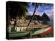 Fishing Boats at Soufriere Beach, with the Pitons in the Background, St. Lucia, West Indies-Yadid Levy-Premier Image Canvas