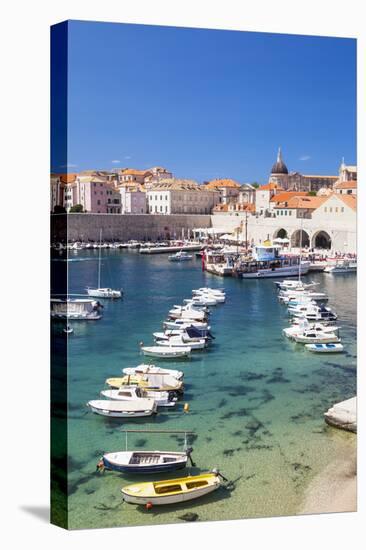 Fishing boats in the Old Port, Dubrovnik Old Town, UNESCO World Heritage Site, Dubrovnik, Dalmatian-Neale Clark-Premier Image Canvas