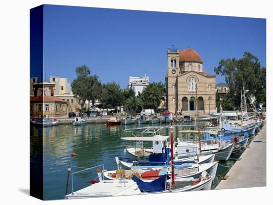 Fishing Boats Moored in Harbour and Domed Church, Aegina Town, Aegina, Saronic Islands, Greece-Lightfoot Jeremy-Premier Image Canvas