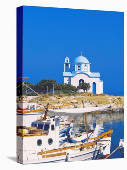 Fishing Boats with a Chapel in Background, Chios Island, Greek Islands, Greece, Europe-Sakis Papadopoulos-Premier Image Canvas