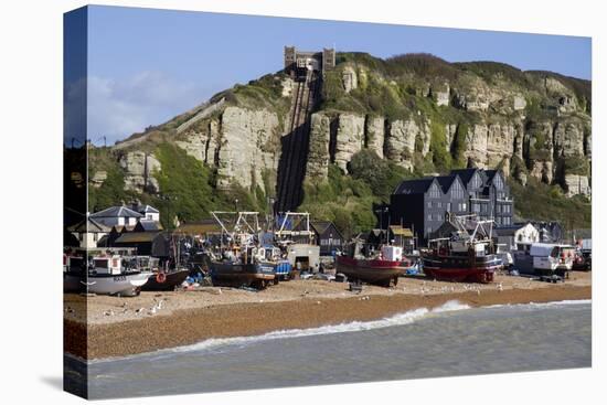 Fishing Fleet Drawn Up on Beach and East Hill Lift, Hastings, Sussex, England, United Kingdom-Rolf Richardson-Premier Image Canvas